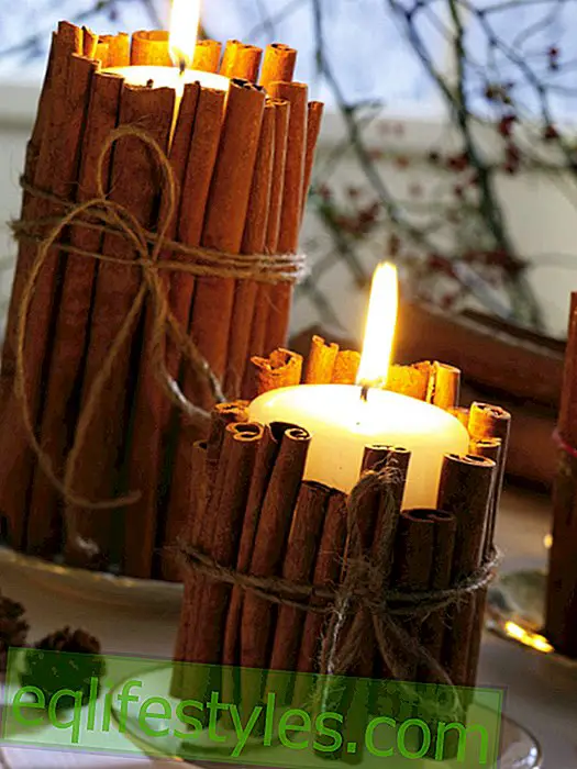 Stump candles wrapped in cinnamon sticks