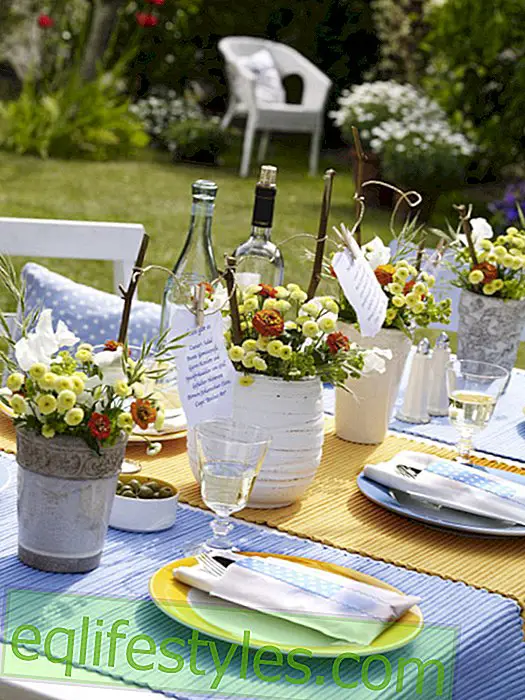 elää - Kukkakoriste ja lautasliina idea puutarhajuhlaan
