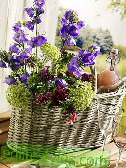 Basket with flowers and bottles
