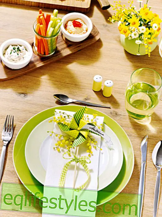 Декорация на маса в свежо зелено и слънчево жълто