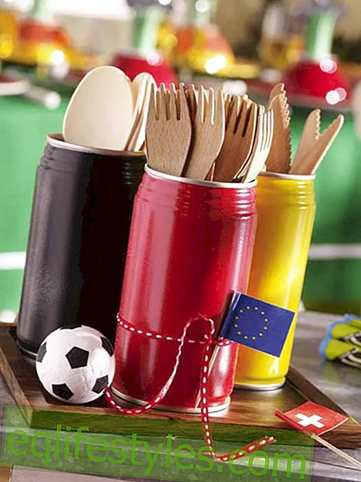 live - Football party: cans as a cutlery holder